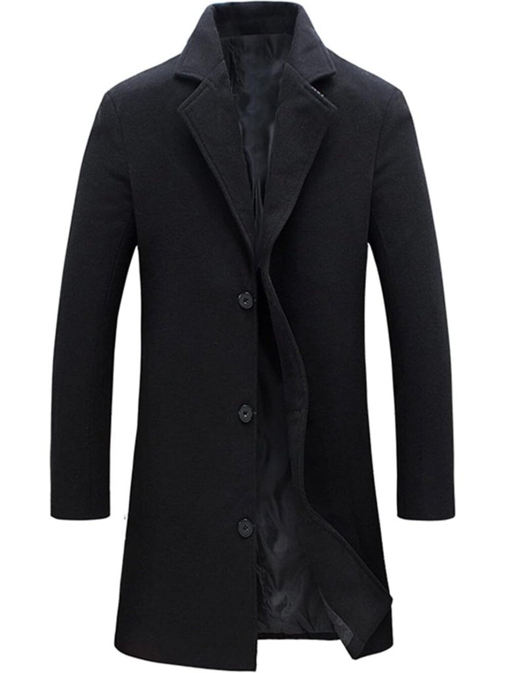 Stylish Men's Wool Blend Pea Coat - Single Breasted Overcoat for Spring & Fall